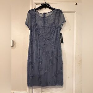 Adrianna Papell Blue Embroidered Midi Dress